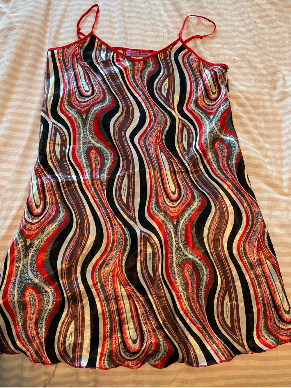 Women's Red Multicolor Wave-Print Slip Dress